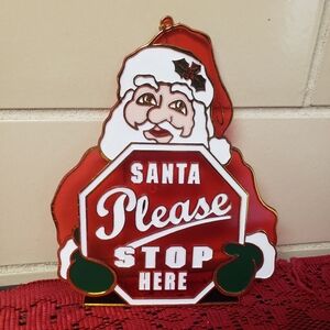 Santa Please Stop Here Holiday Window Suncatcher Decor Vintage